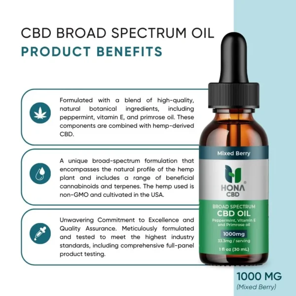 Hona Cbd 1000mg Broad Spectrum Oil Tincture Mixed Berry Product Benefits