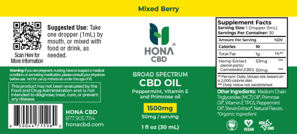 Honacbd Cbd Oil Label Mixed Berry 1500mg
