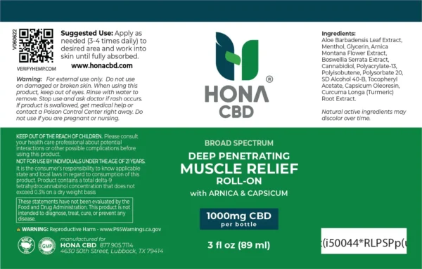 Muscle Relief Roll On (arnica + Capsaicin) 1000mg Broad Spectrum Label@4x 100