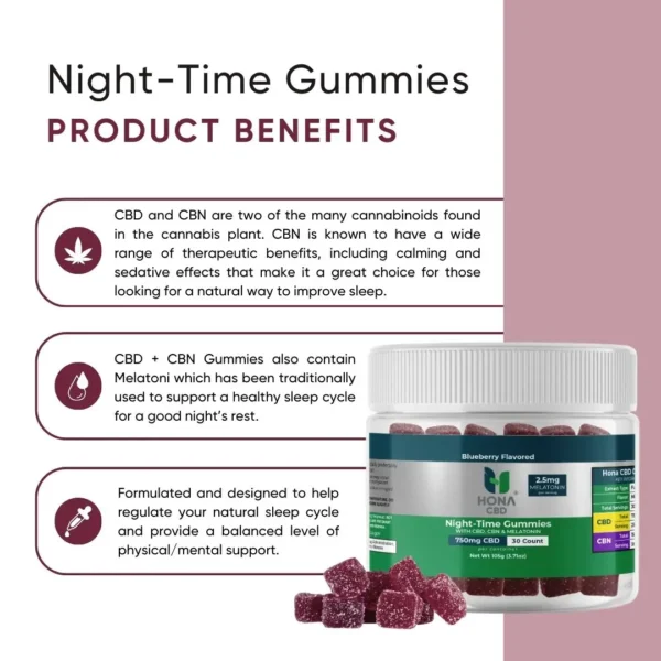 Night Time Gummies 750mg Blueberry Cbd Cbn Product Benefits